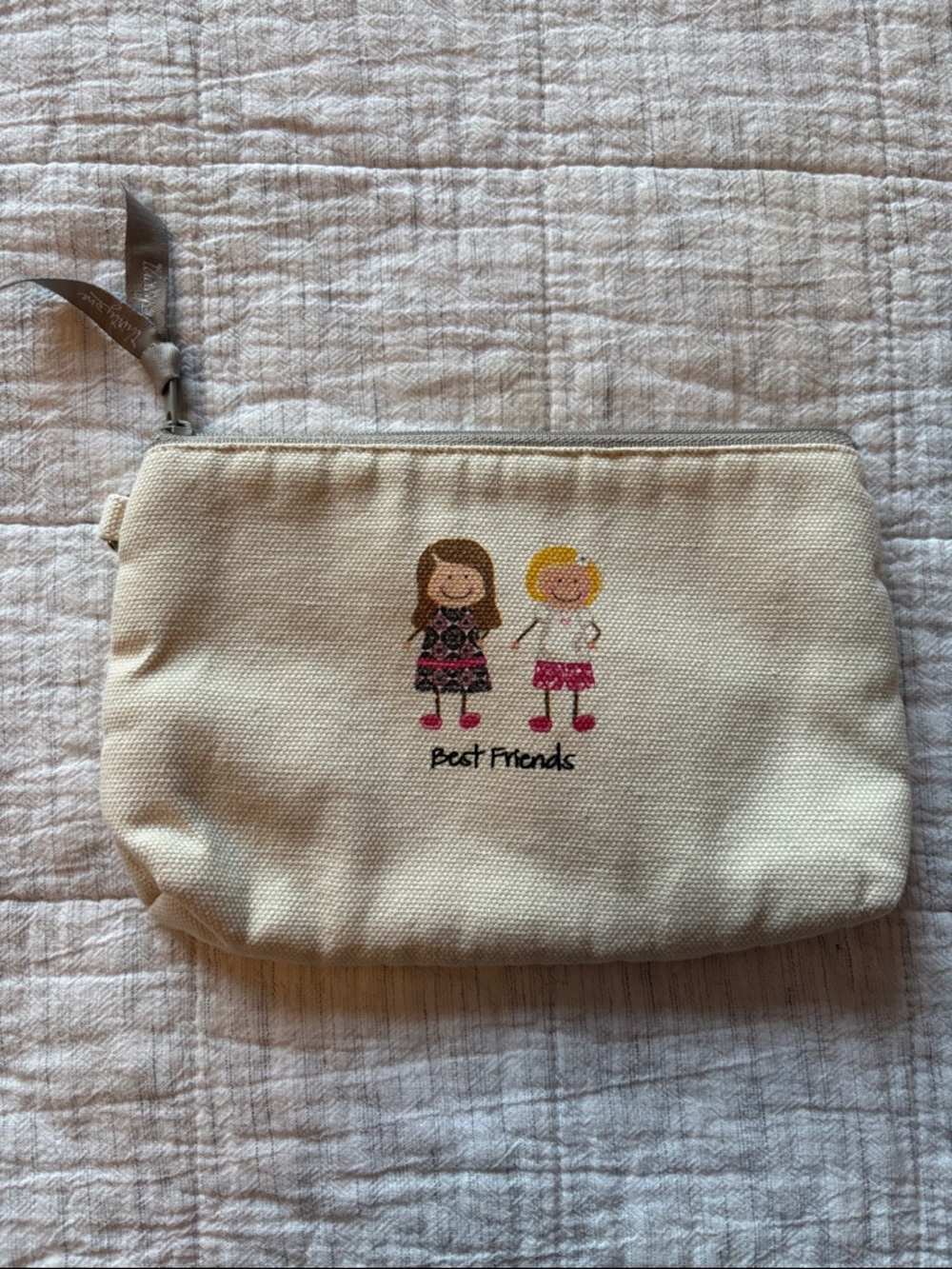 thirty-one Cream Canvas Zipper Pouch with Best Friends Graphic Design.
